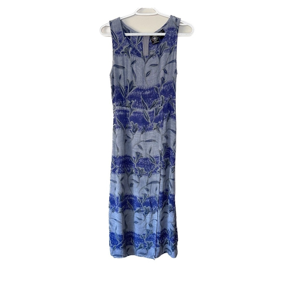 Sud Express Blue Floral Rayon Midi Dress Faux Wrap Size Medium Boho